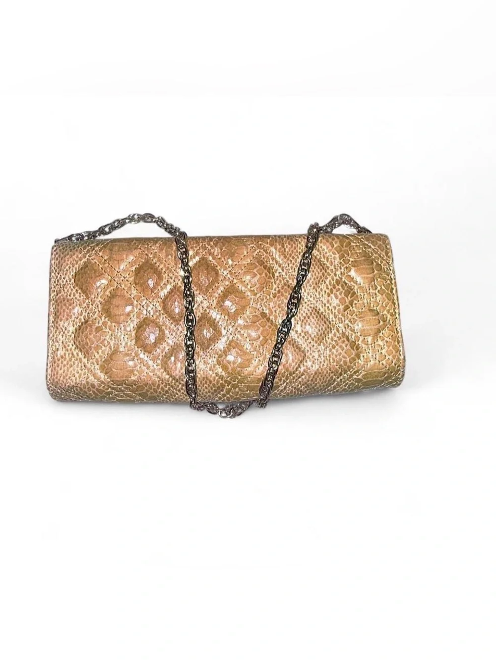 Sondra Robert’s Tan -Textured Snake Print Chain Clutch - Women Bags.